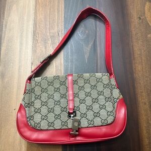 Gucci Red and Brown Monogram Shoulder Bag